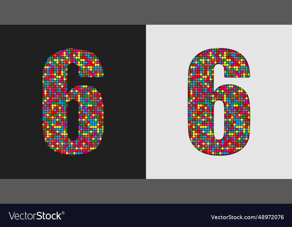 Bubble number - 6 glitter figure of colored dots Vector Image