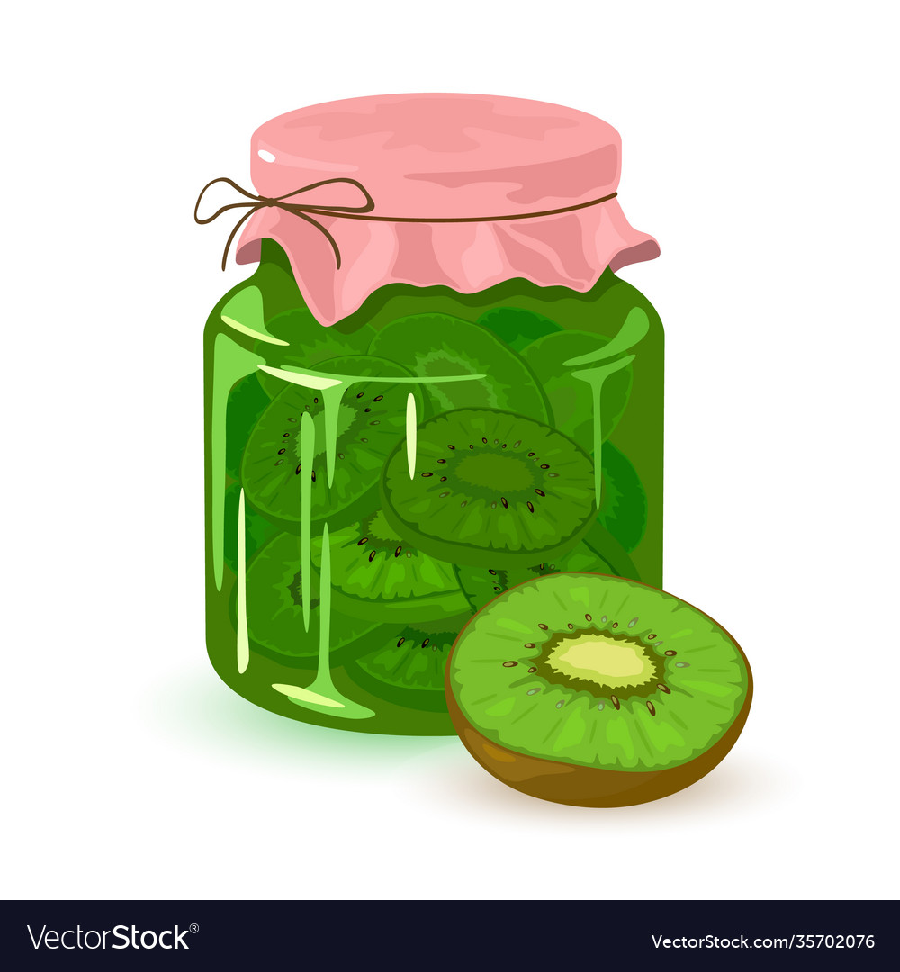 Cartoon canned kiwi in jar Royalty Free Vector Image