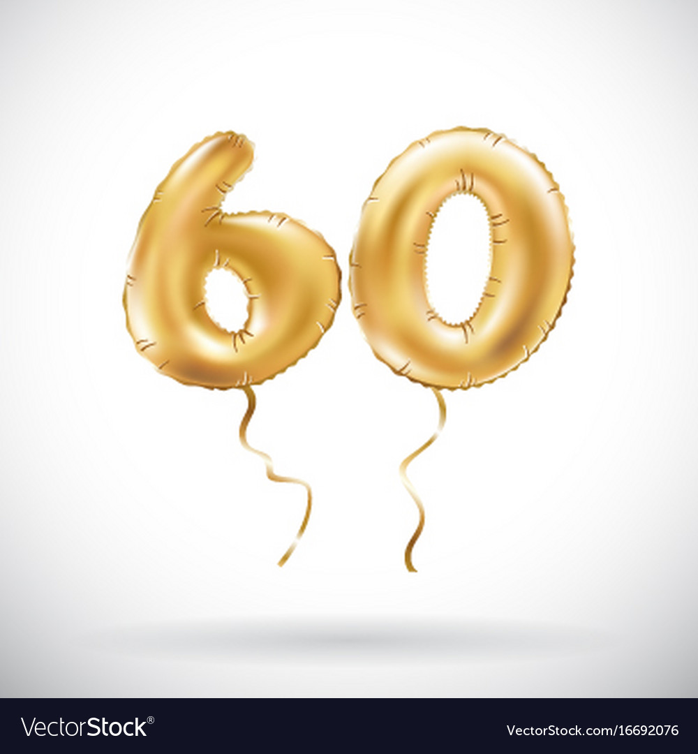 Golden number 60 sixty metallic balloon party Vector Image