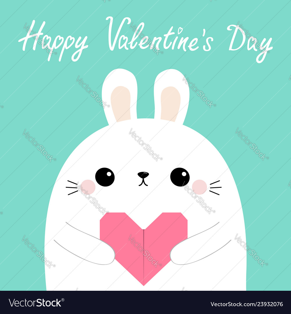 Happy valentines day white rabbit hare puppy head Vector Image