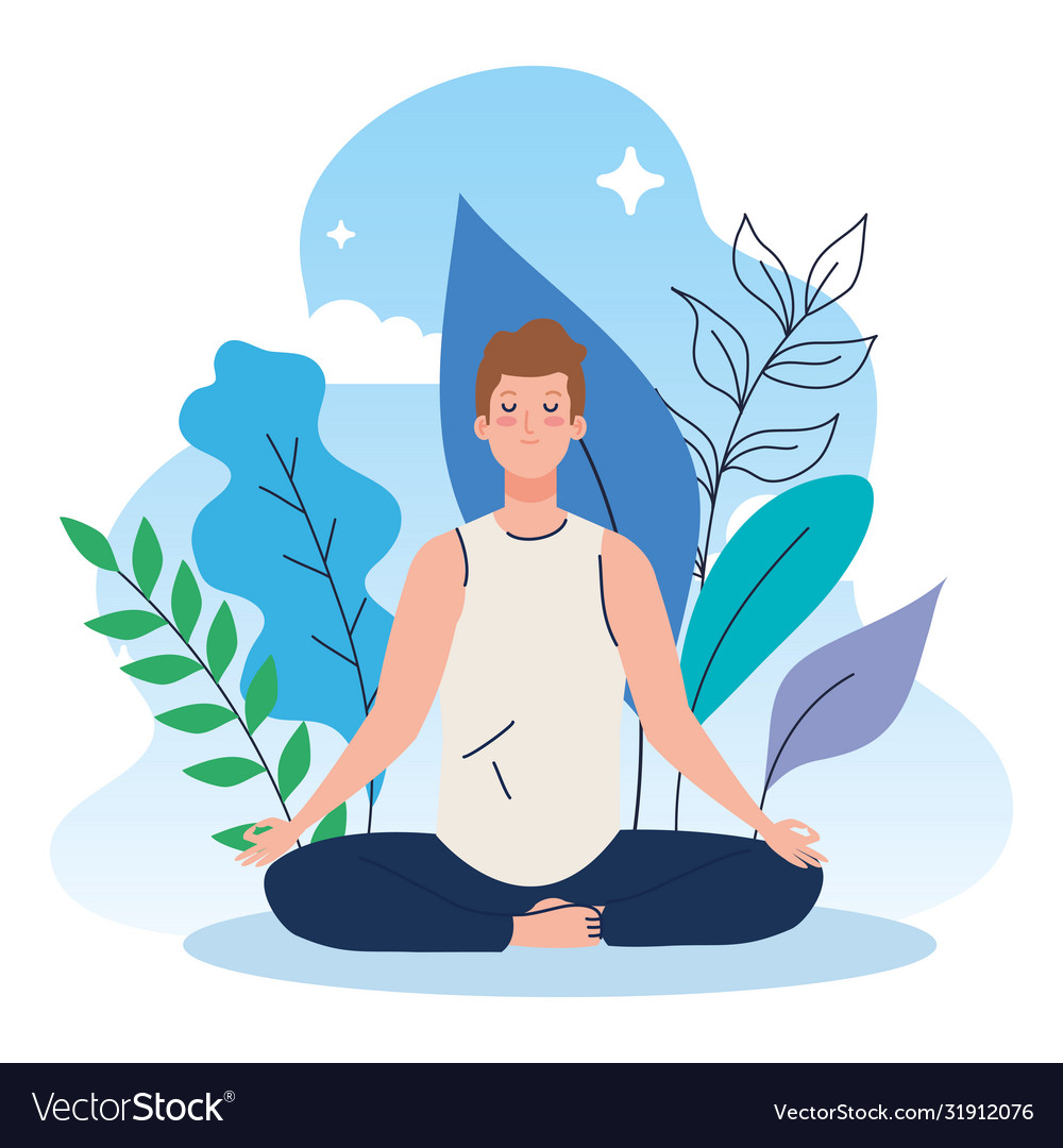 Man meditating in nature and leaves concept Vector Image