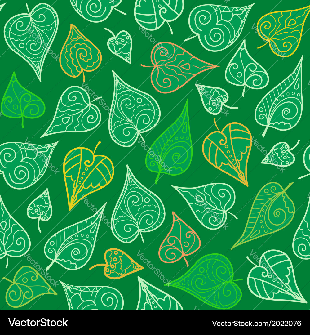 Seamless pattern with doodle leaves Royalty Free Vector