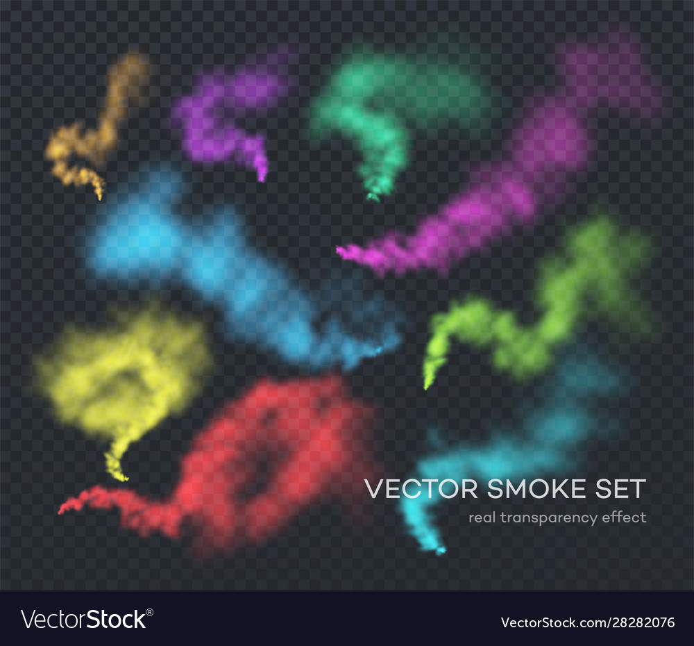 Smoke a set different color realistic Royalty Free Vector