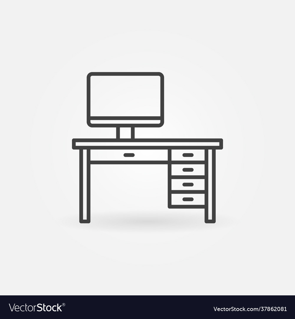 Computer on table concept linear icon Royalty Free Vector