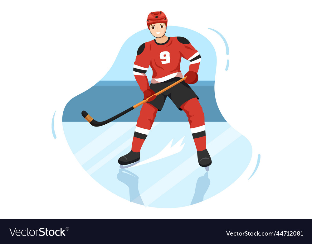 Ice hockey player sport with helmet stick puck Vector Image