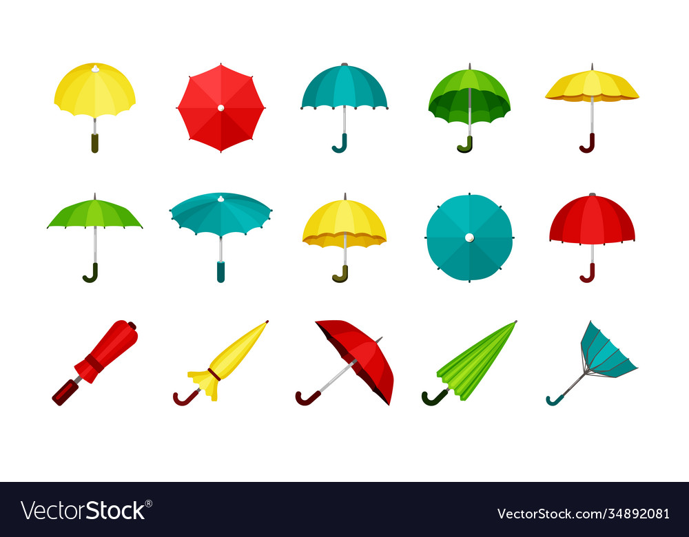 Umbrellas set folded and unfolded modern Vector Image