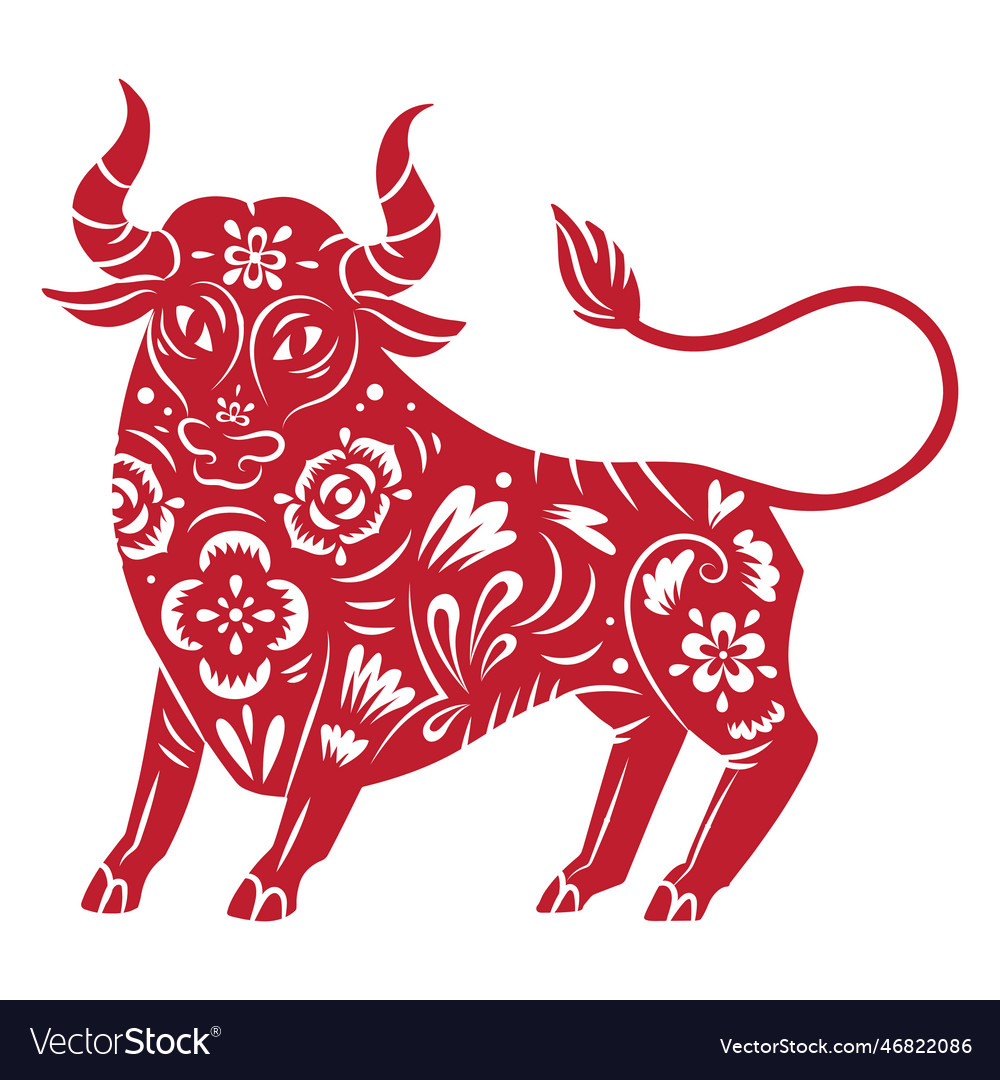 Bull chinese new year papercut Royalty Free Vector Image