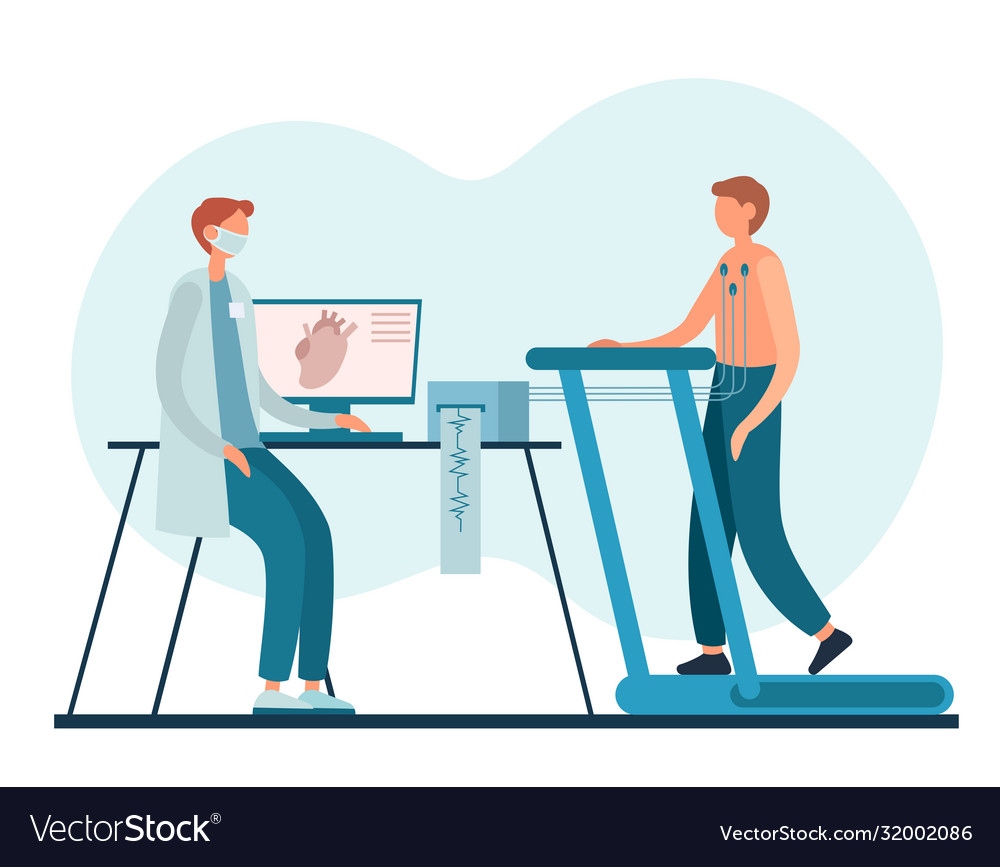 Cardiologist and patient during stress test in Vector Image