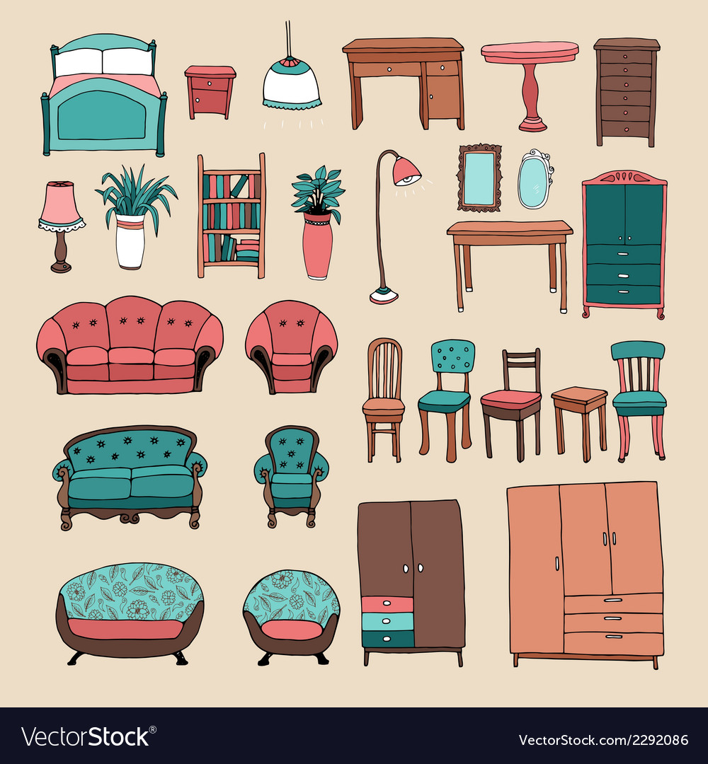 Furniture and home accessories icons set