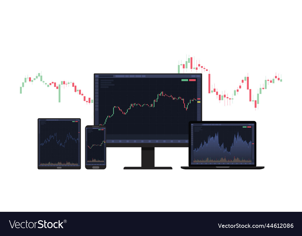 Online stock trading platform with various device Vector Image