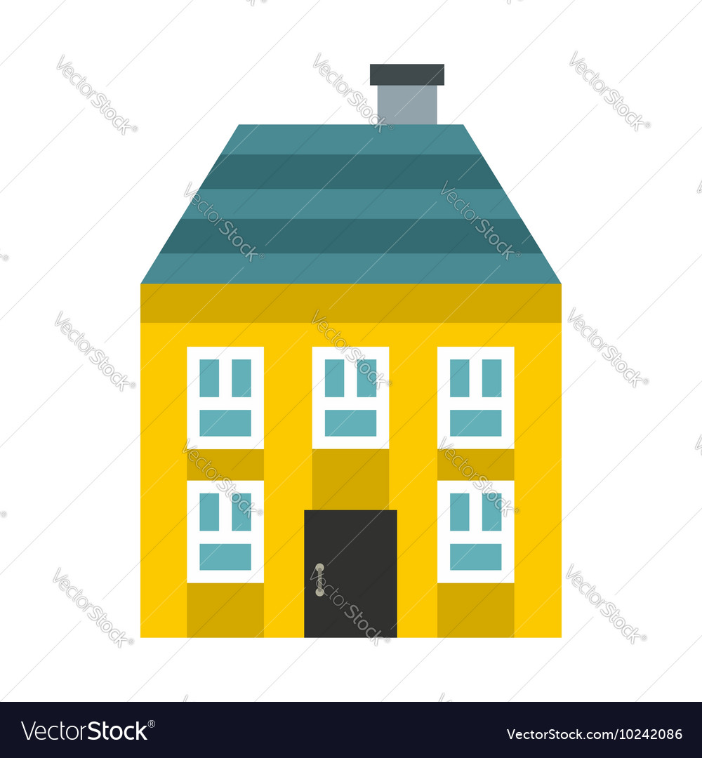 Yellow two storey house icon flat style Royalty Free Vector