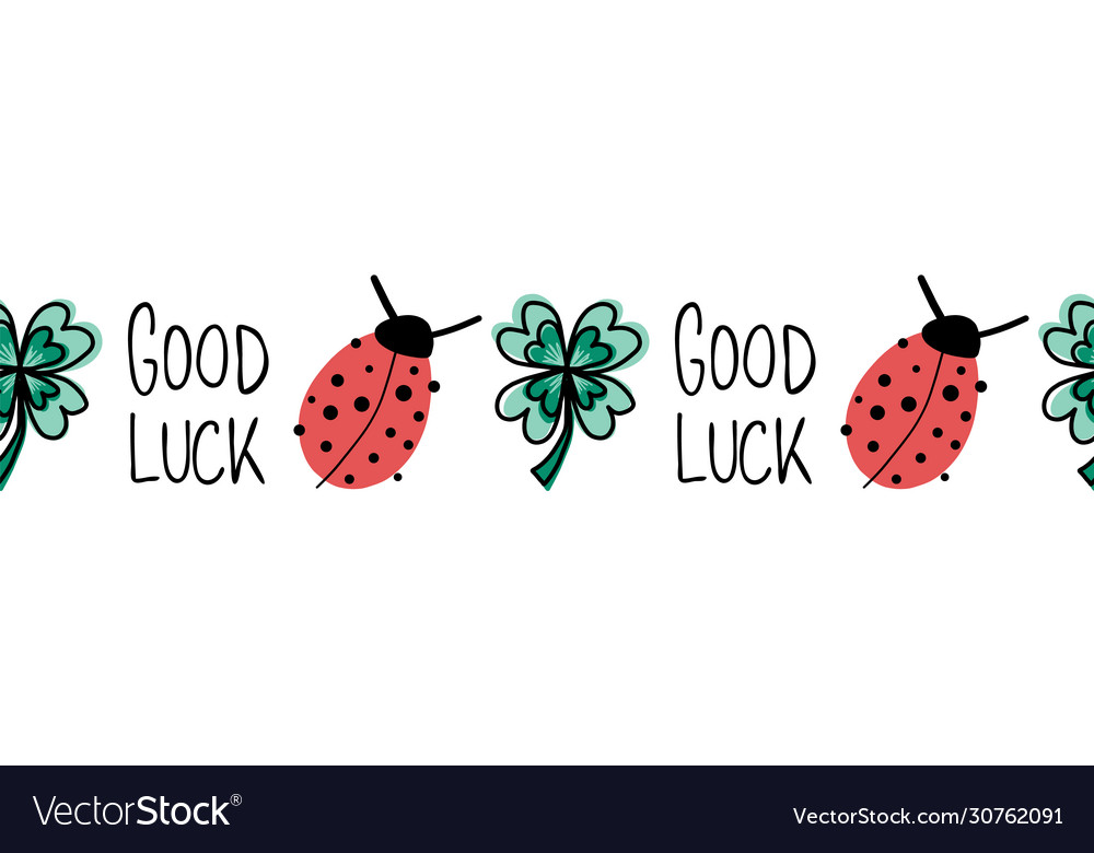 Good luck ladybug four-leaf clover seamless