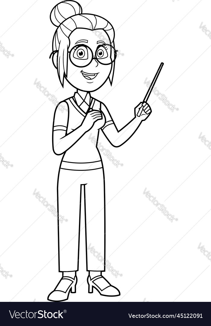 Outlined female teacher cartoon character Vector Image