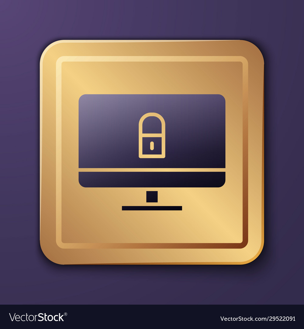 Purple lock on computer monitor screen icon Vector Image