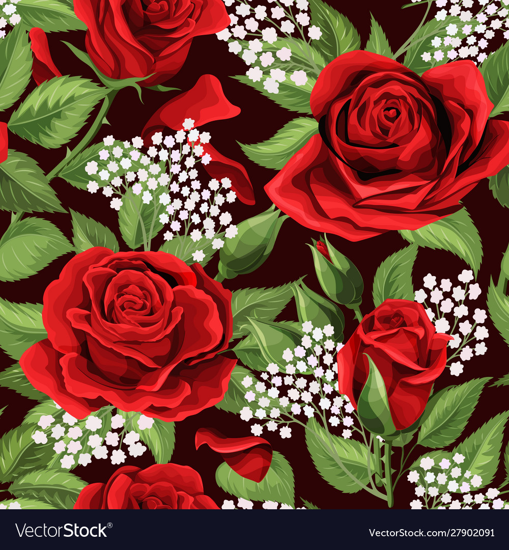 Red roses embroidery seamless pattern beautiful Vector Image