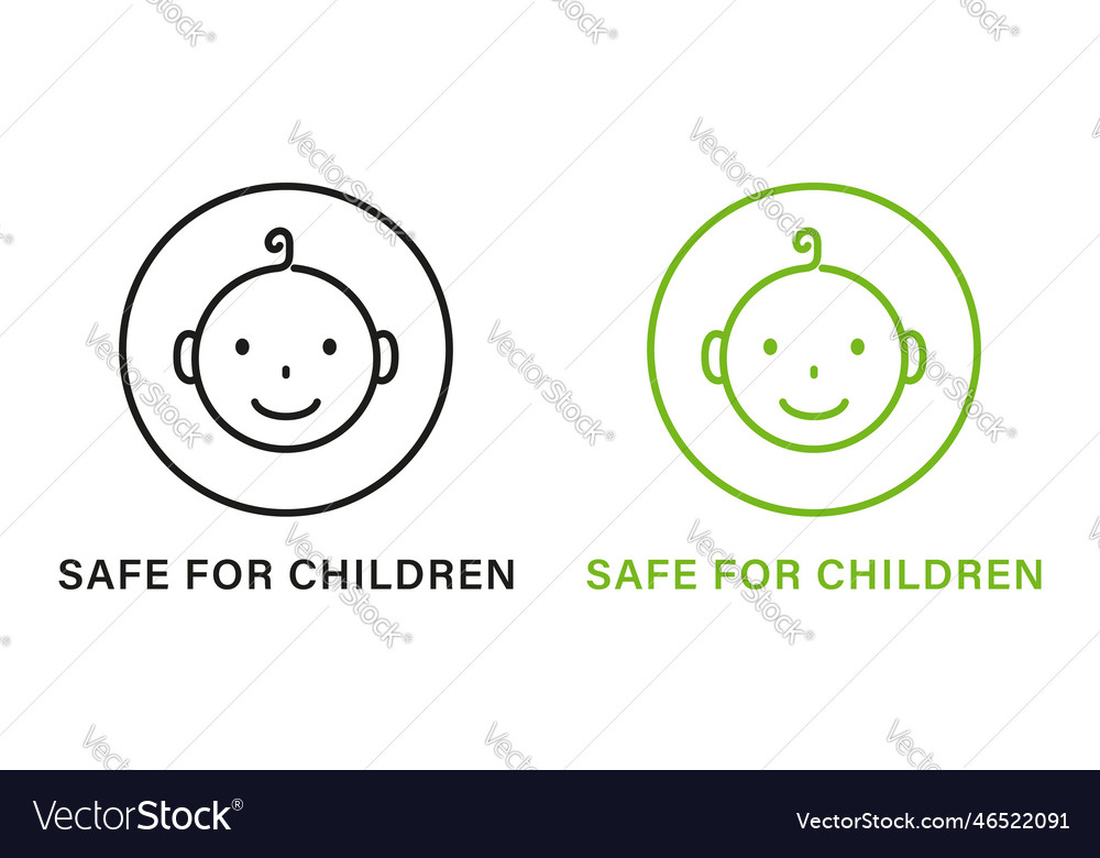 Safe for children line green and black icon set