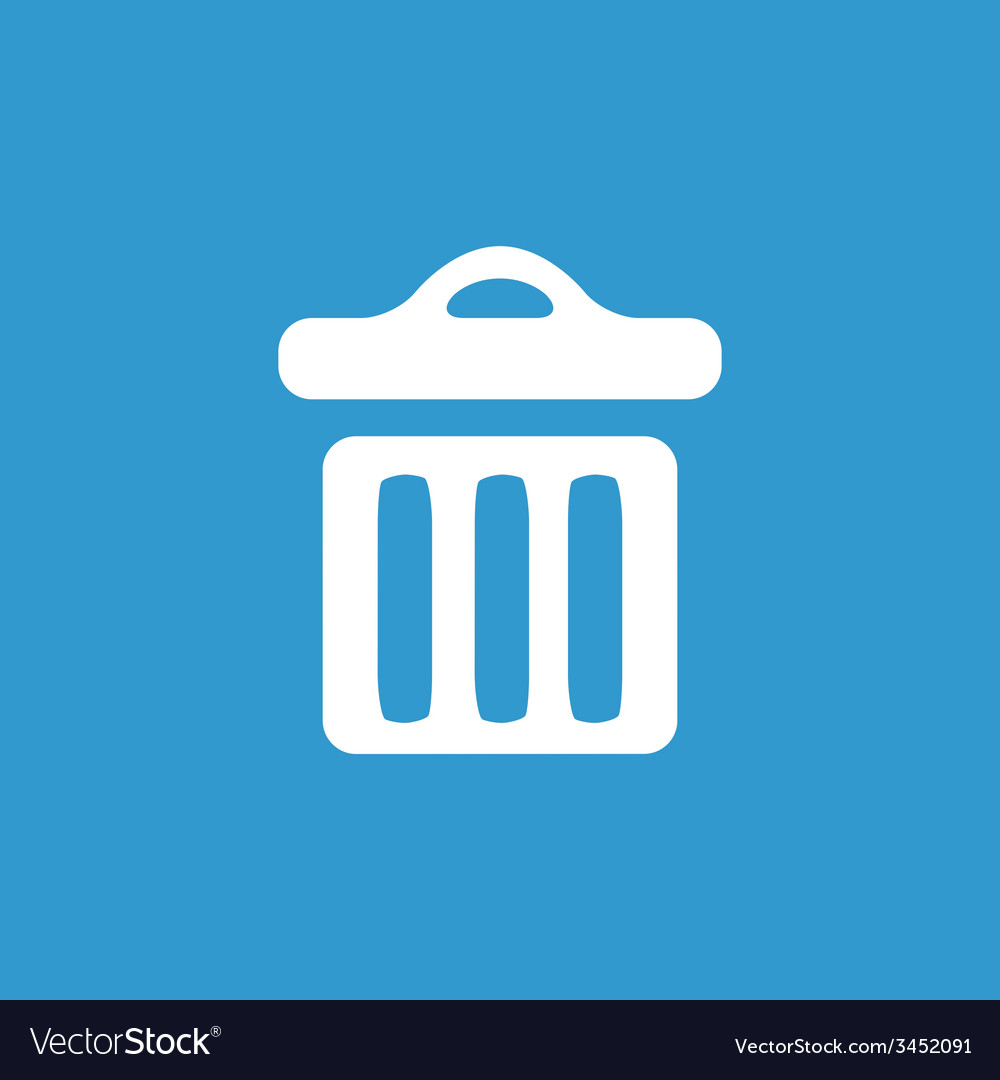 Trash bin icon white on blue background Royalty Free Vector