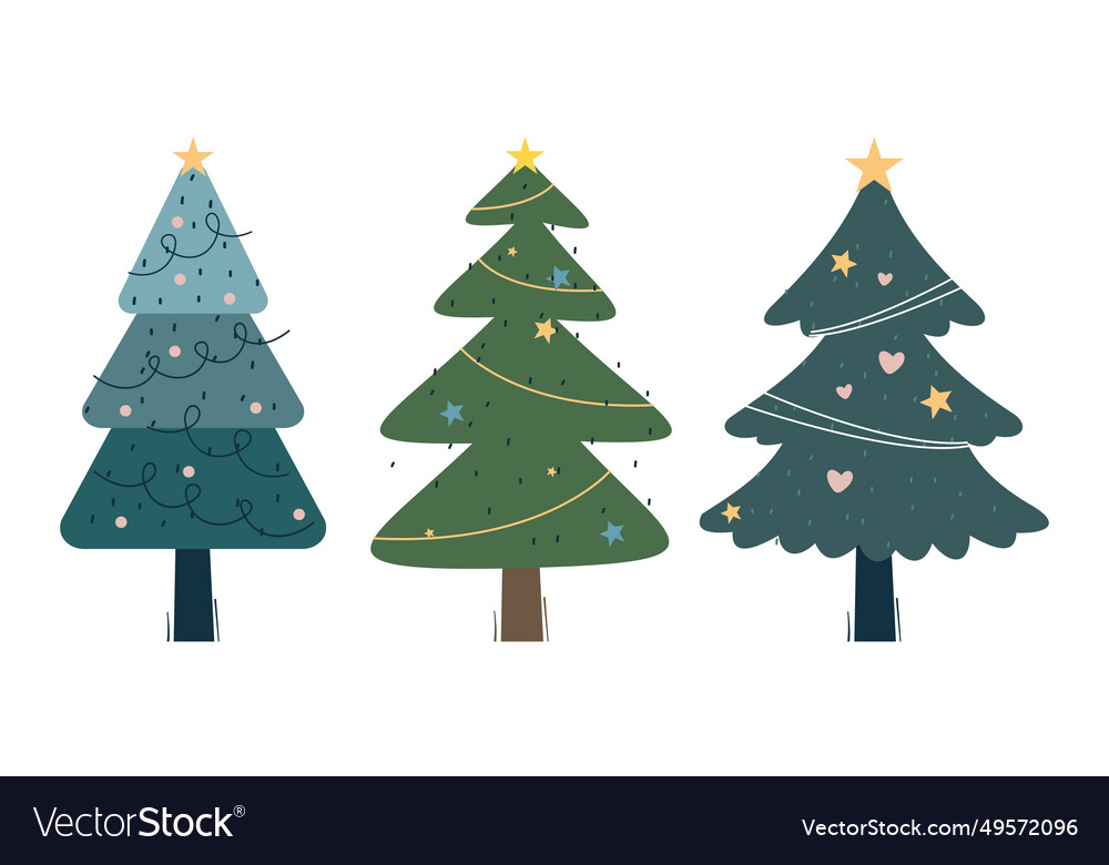 Collection of christmas trees with decorations Vector Image