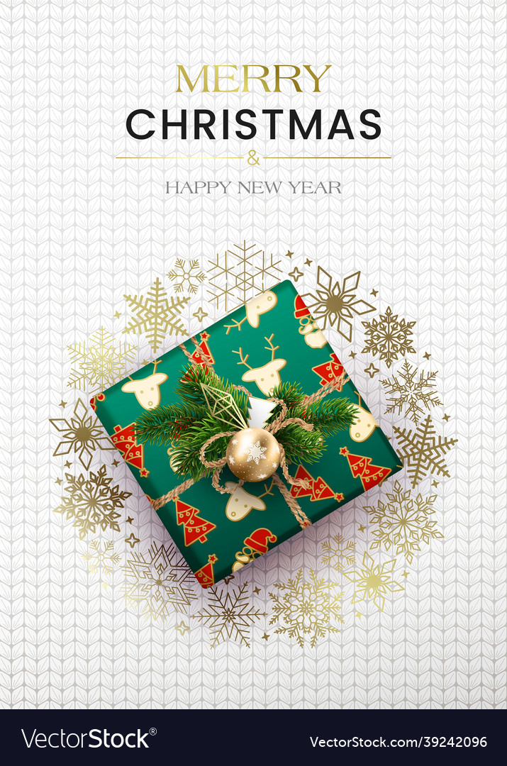 Merry christmas greetings poster with a gift box Vector Image