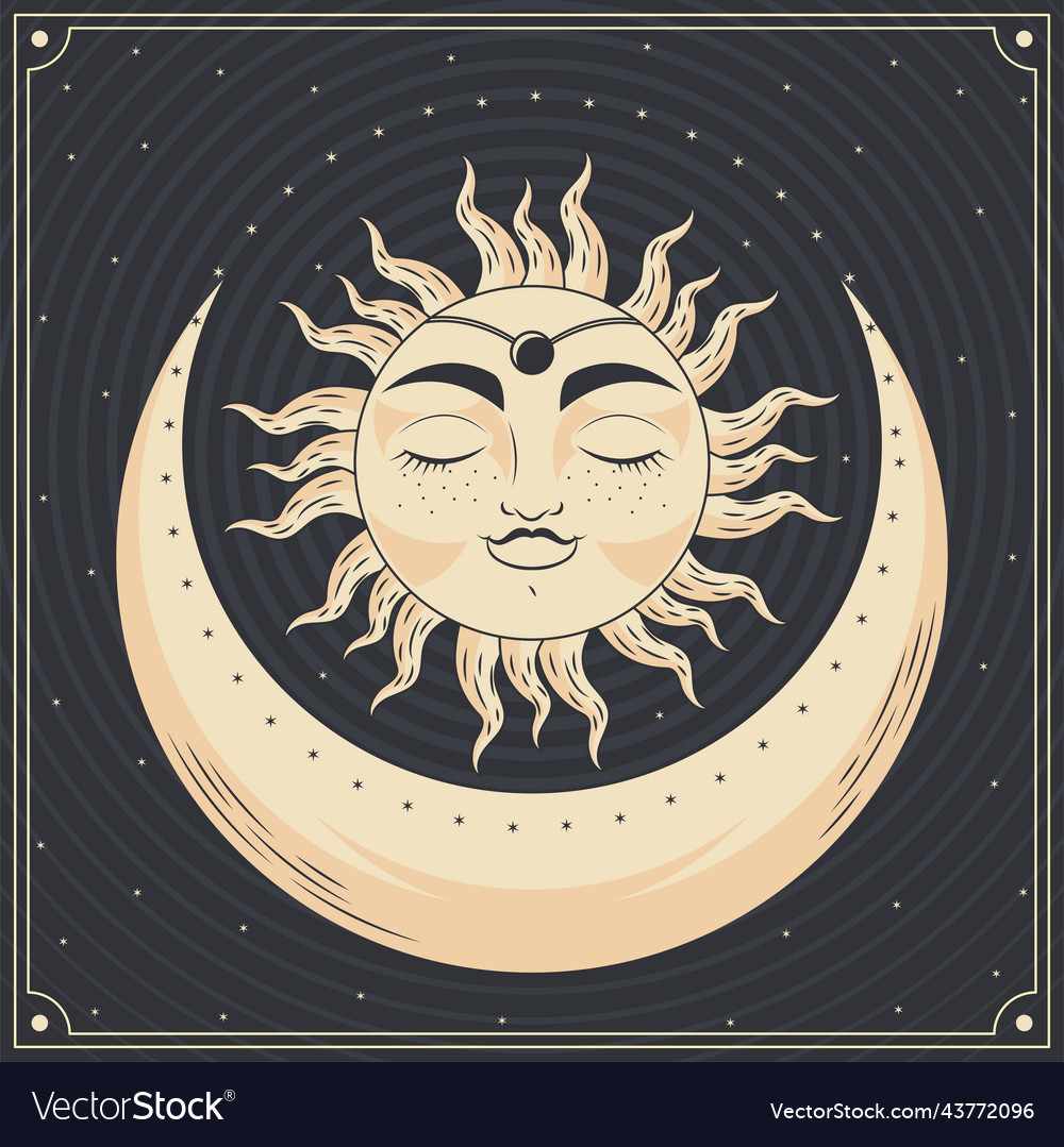 Sun and crescent moon Royalty Free Vector Image