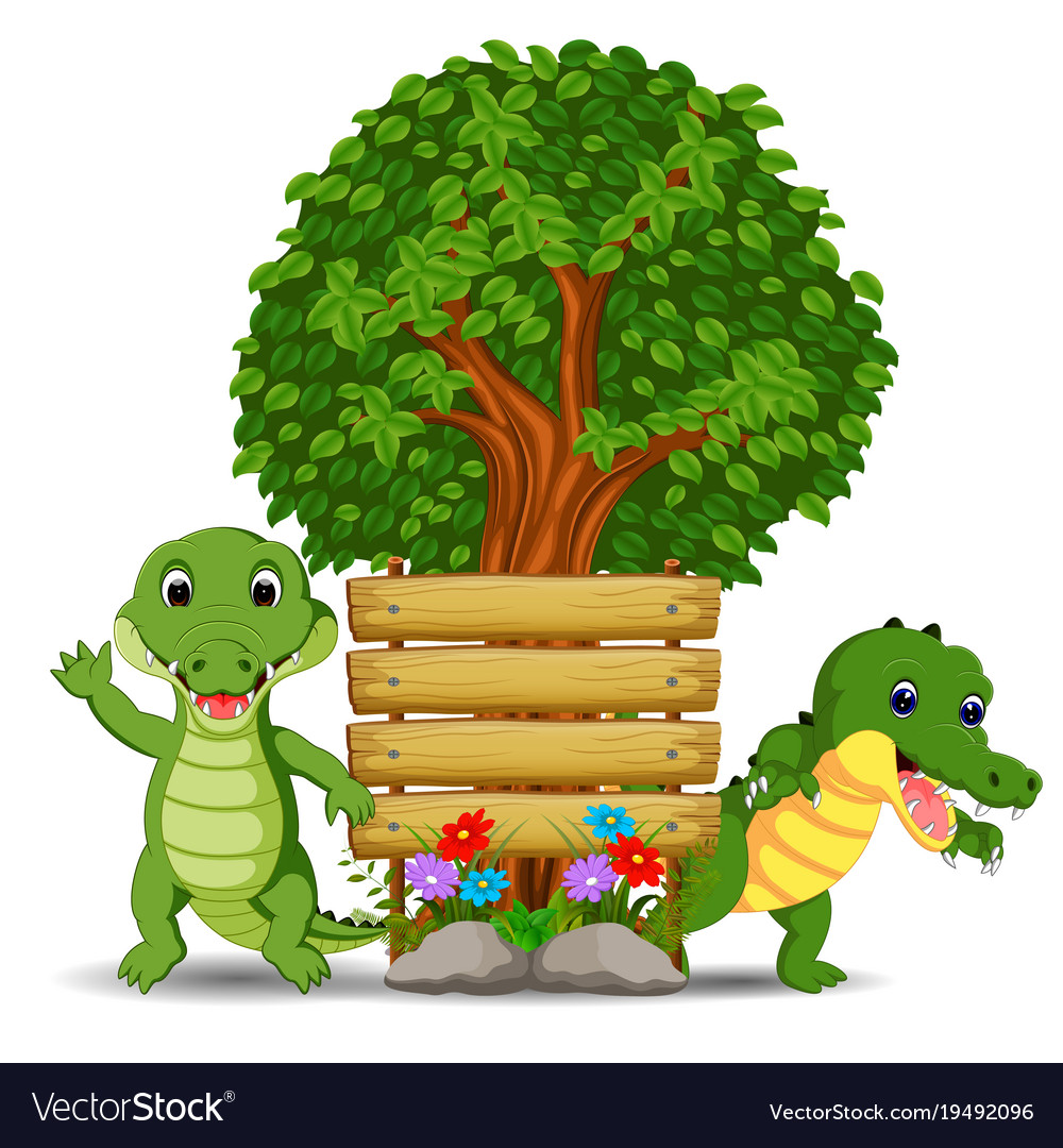 wooden sign template with two crocodile royalty free vector