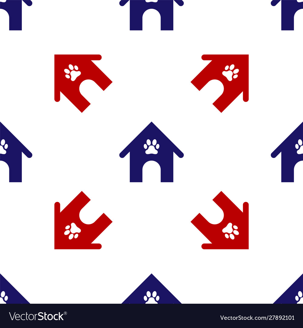 Blue and red dog house paw print pet icon Vector Image