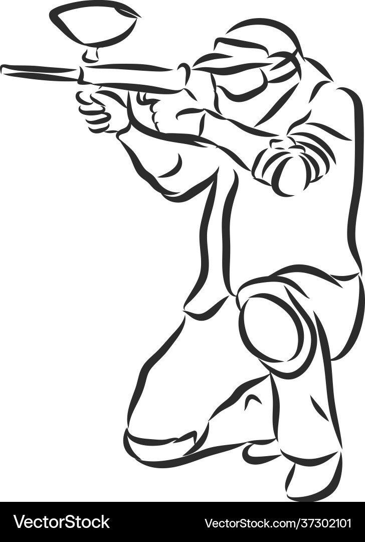 Paintball Player Extreme Sport Background Drawing Vector Image
