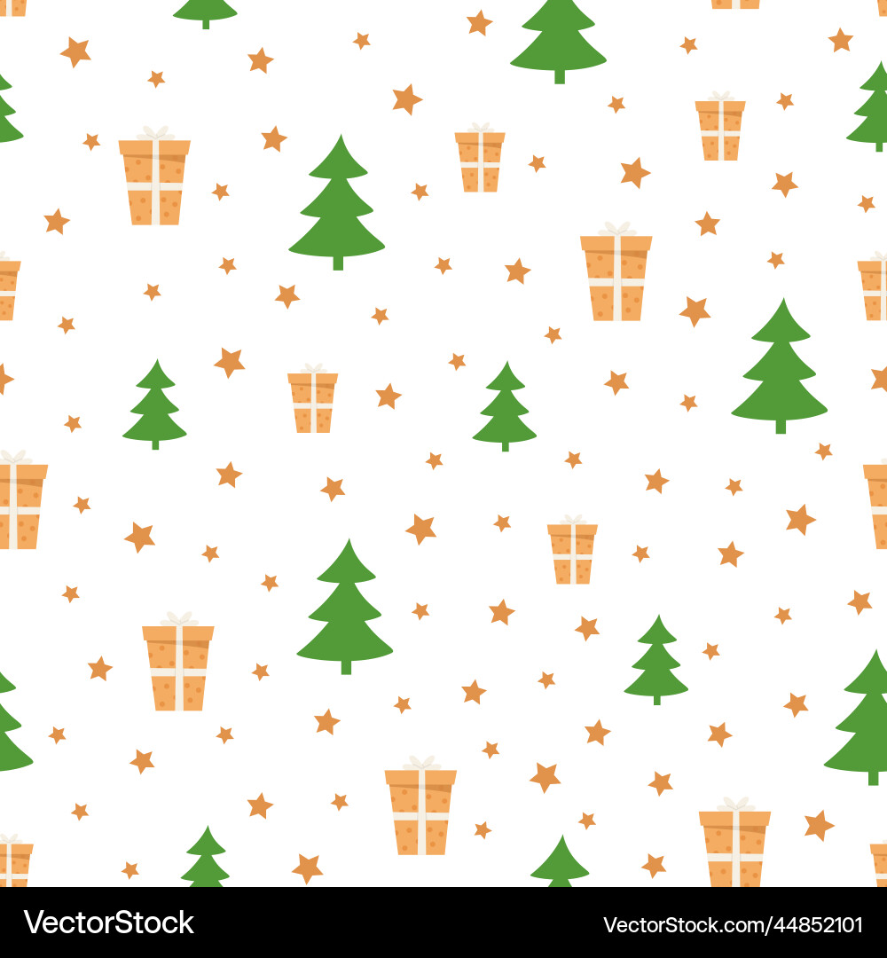 Seamless pattern with christmas trees and gift Vector Image