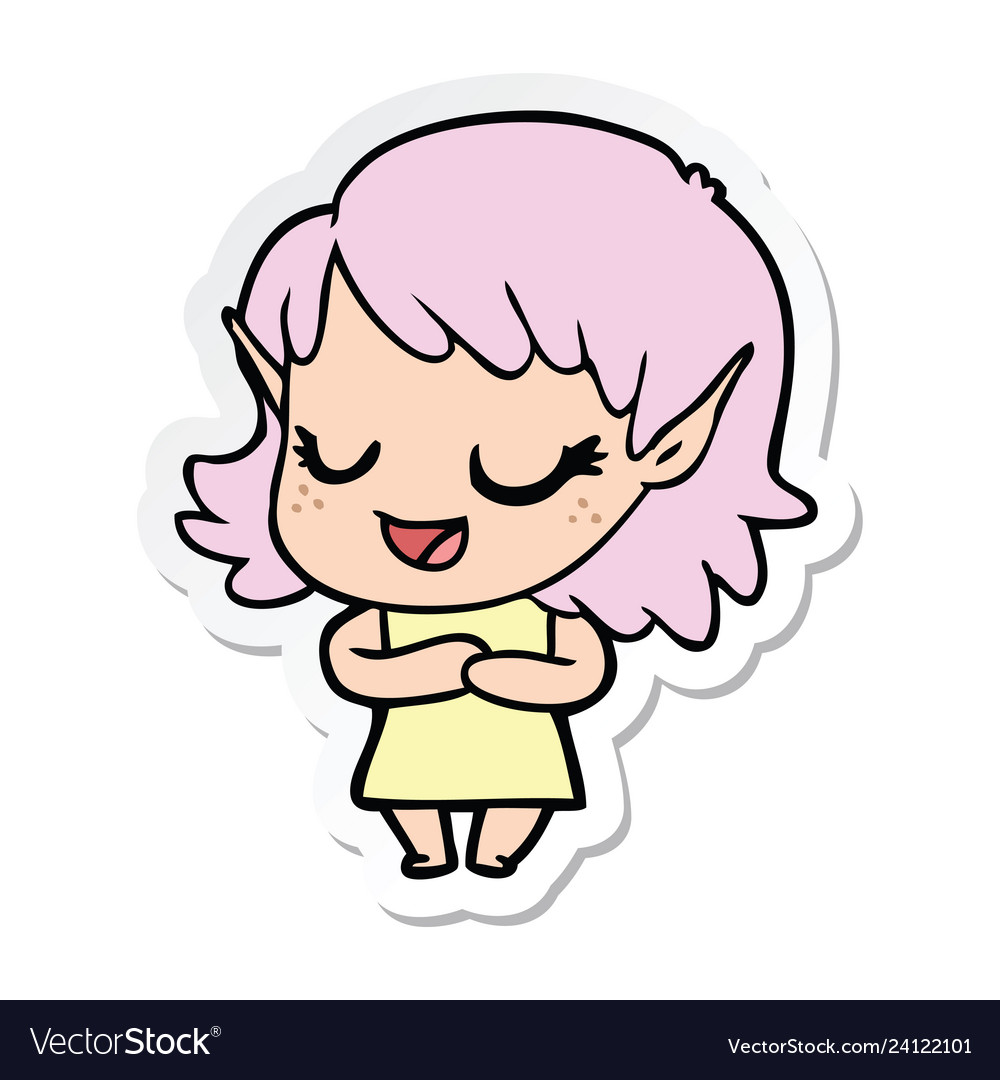 Sticker Of A Happy Cartoon Elf Girl Royalty Free Vector