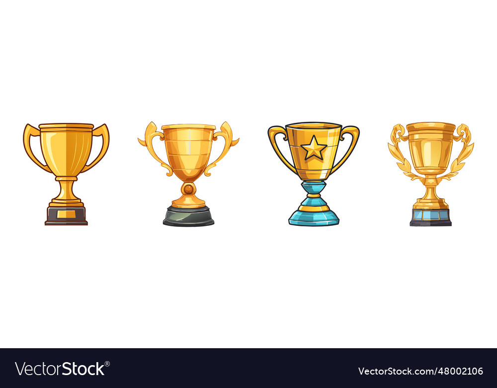 Golden cup sets championship trophies Royalty Free Vector