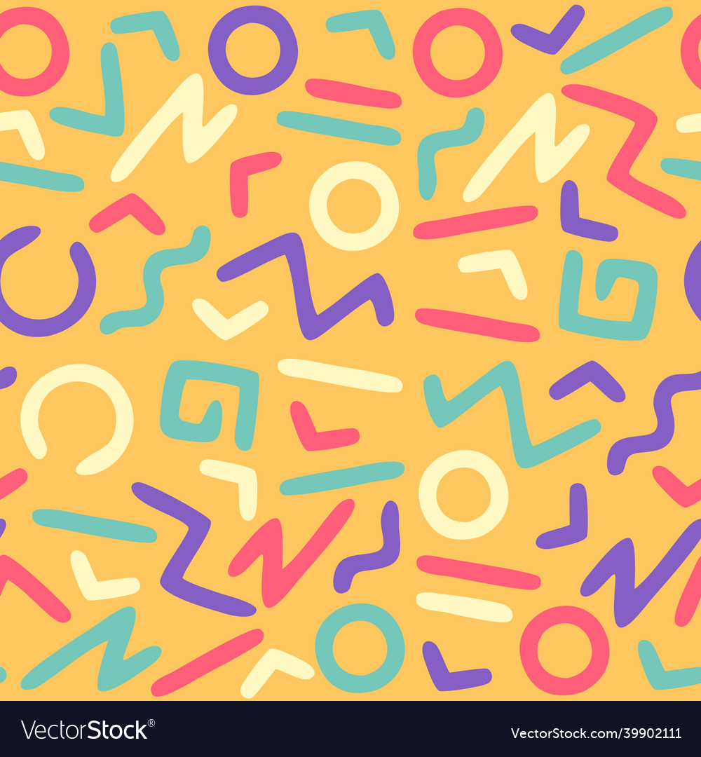 Abstract 80s Hand Drawn Seamless Pattern Vector Image