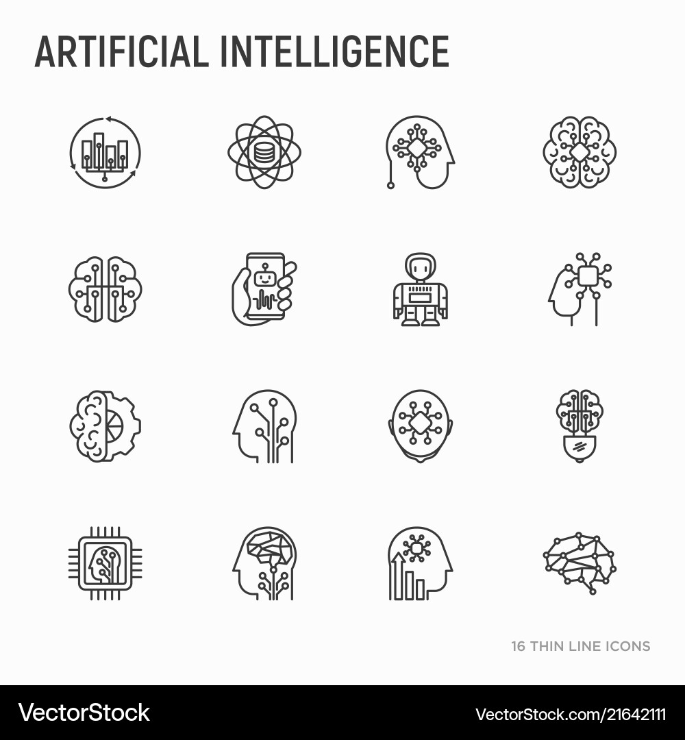 Artificial intelligence thin line icons set Vector Image