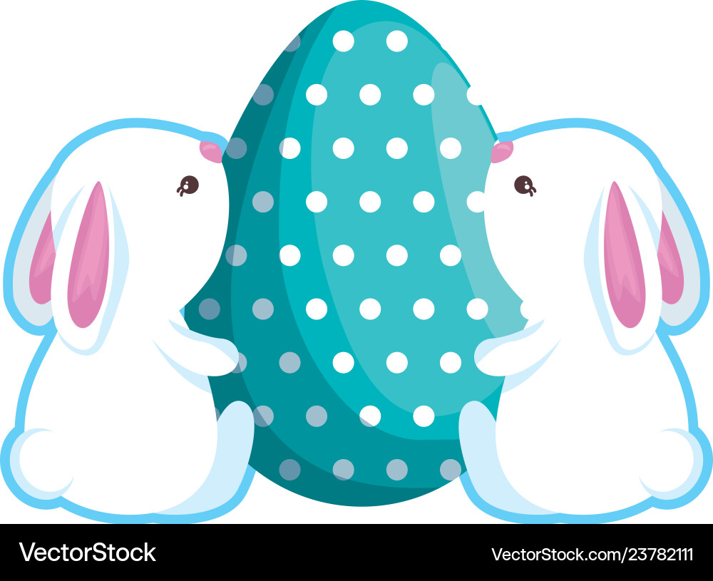 Cute rabbits couple with easter egg painted Vector Image
