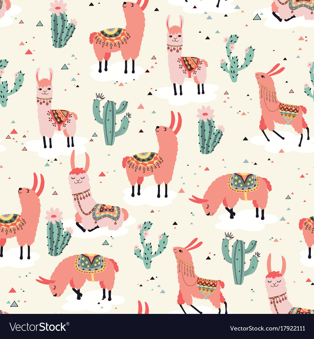 Happy lama seamless pattern Royalty Free Vector Image