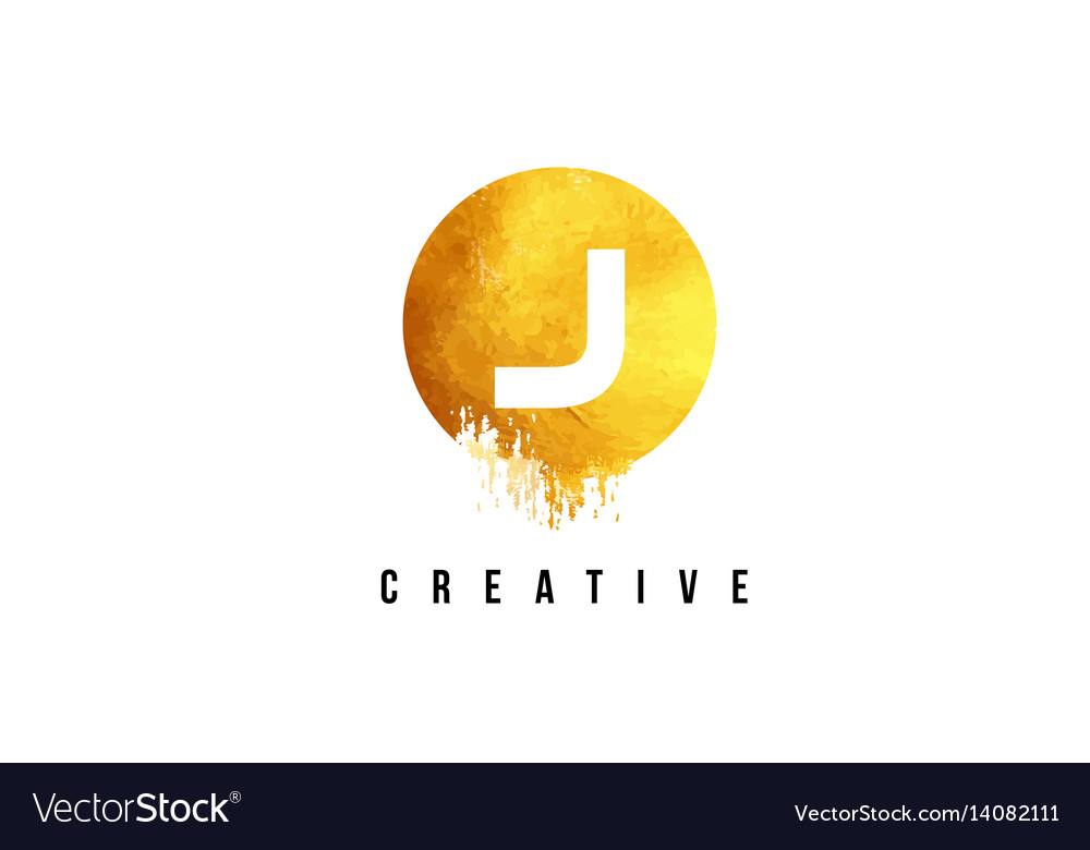 J gold letter logo design with round circular Vector Image