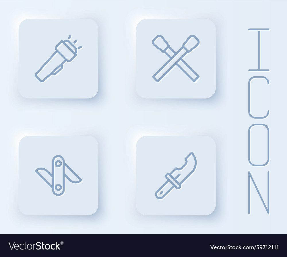 Set line flashlight burning match with fire Vector Image