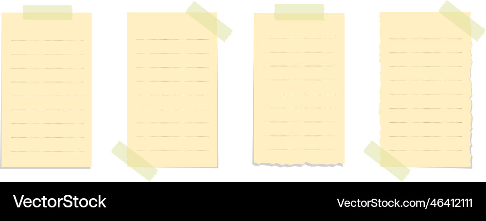 Torn yellow sticky note set taped office memo Vector Image