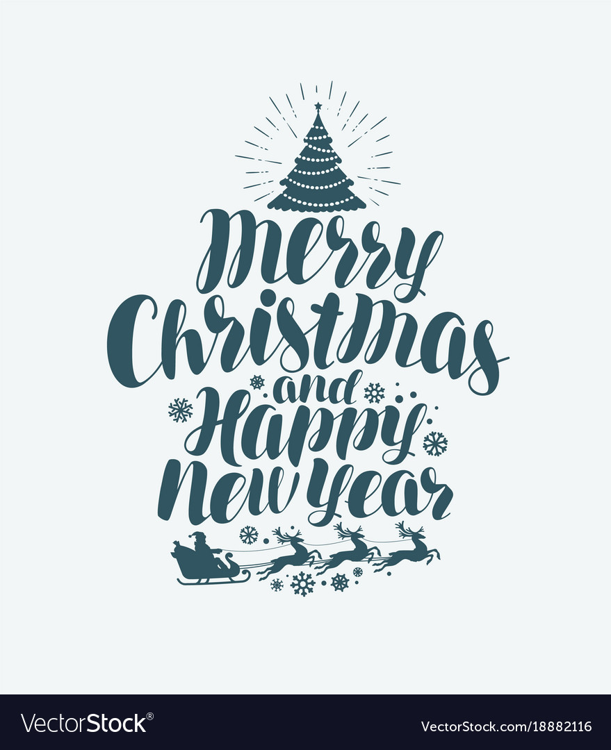 Merry christmas and happy new year handwritten Vector Image