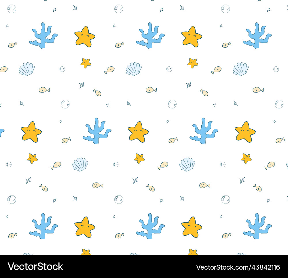 Seamless undersea starfish and seashell pattern Vector Image