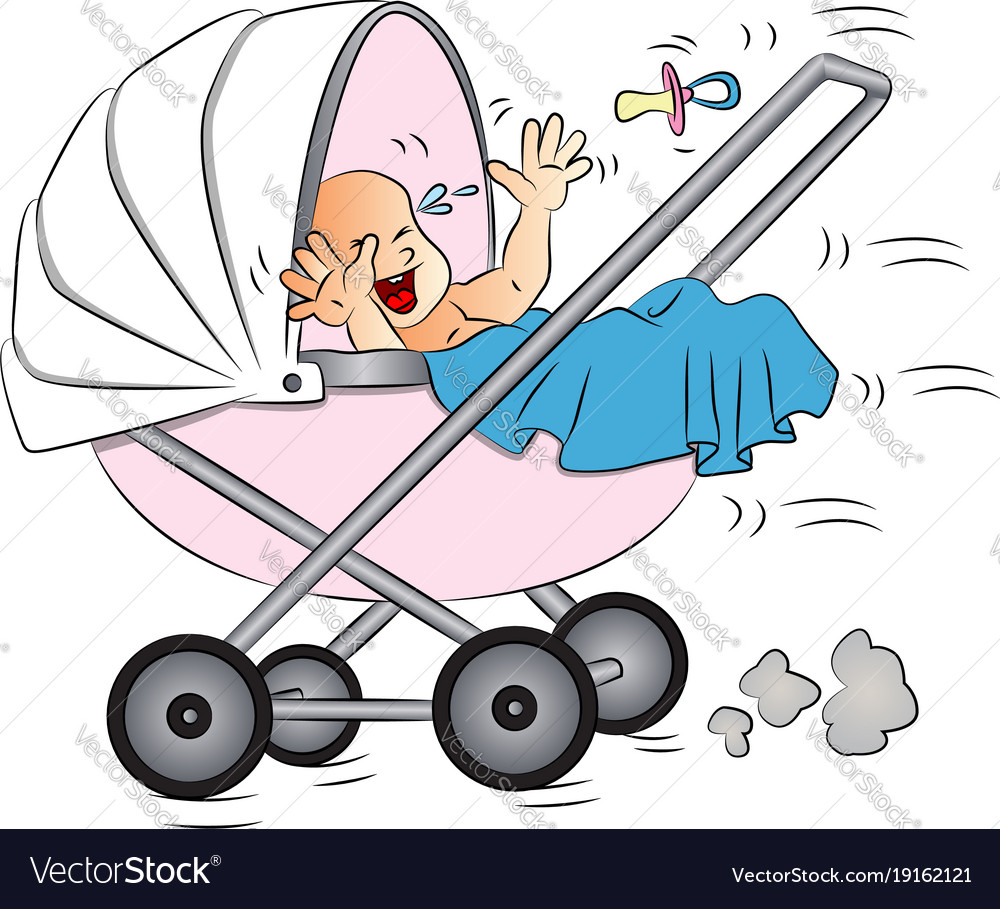 Baby crying in pram Royalty Free Vector Image VectorStock