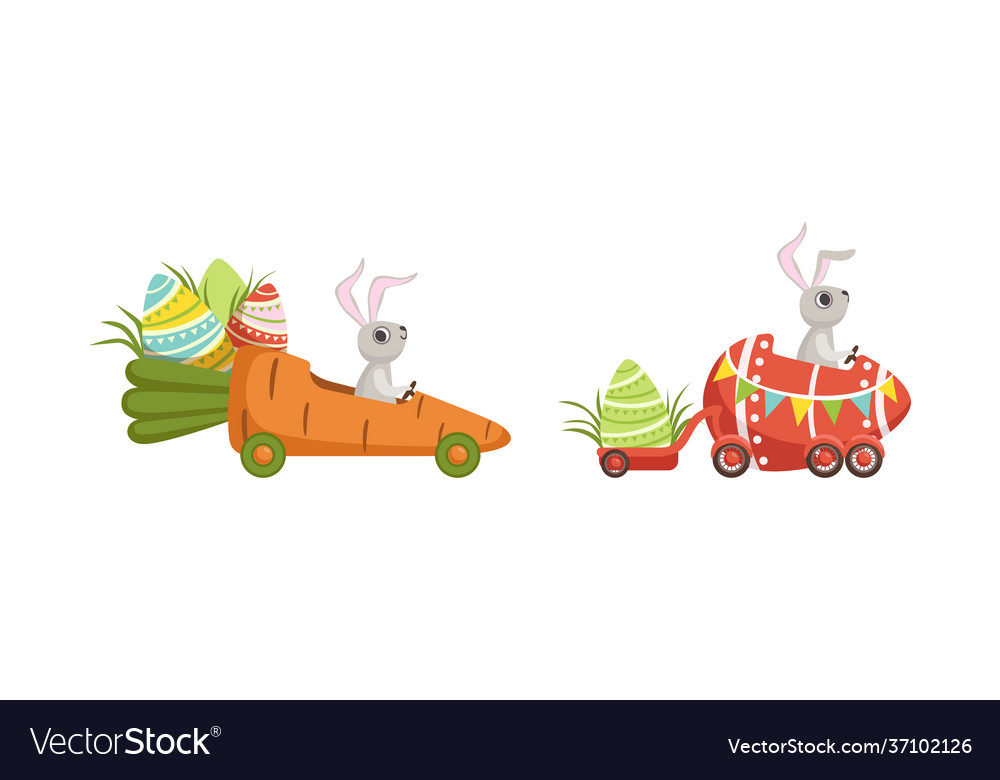 Cute hare with long ears driving fancy vehicle Vector Image