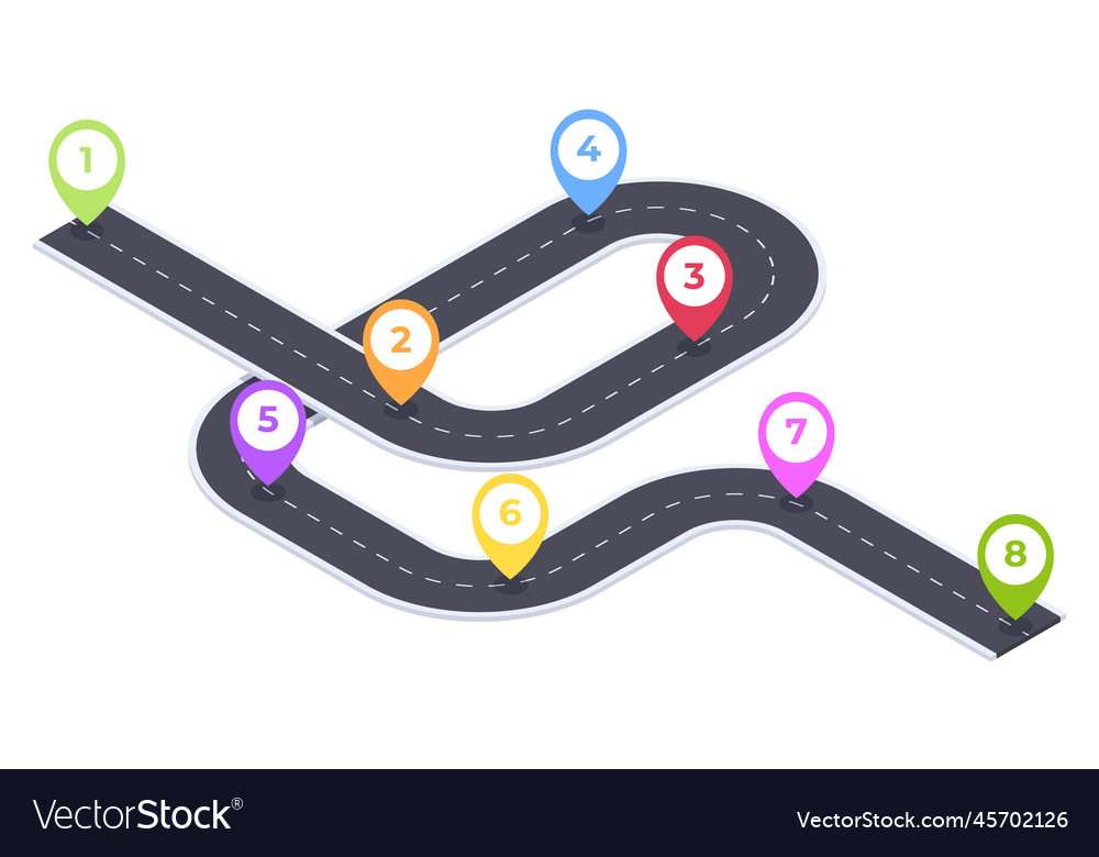 Isometric 8 steps timeline road timeline road Vector Image