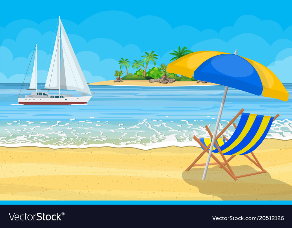 Paradise beach of the sea with yachts Royalty Free Vector