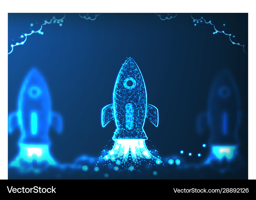 Rocket launch business startup concept low poly Vector Image