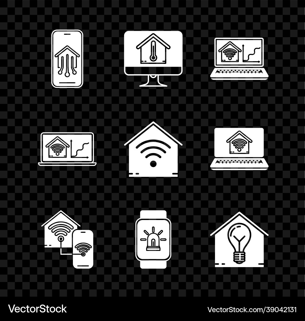 Set mobile phone with smart home computer monitor Vector Image