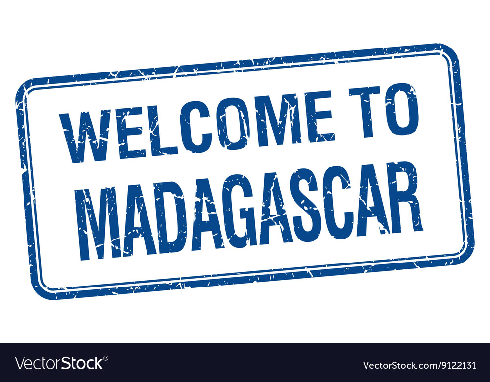 Welcome to madagascar blue grunge square stamp Vector Image