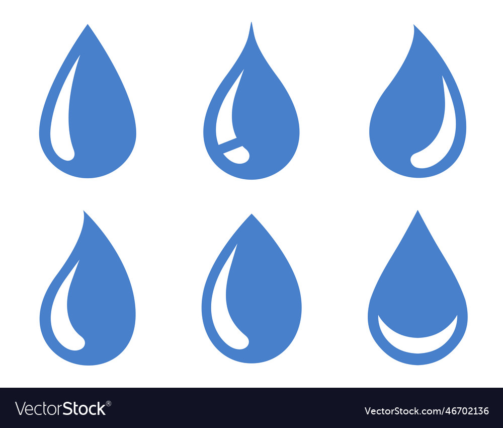 Blue water drops droplets silhouettes icon set Vector Image