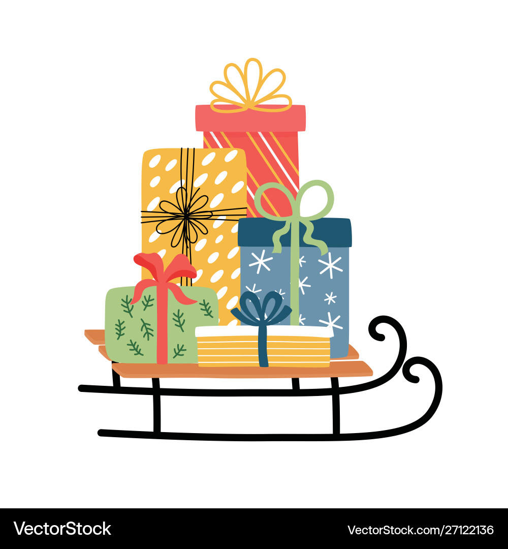 Christmas sledge with present boxes Royalty Free Vector