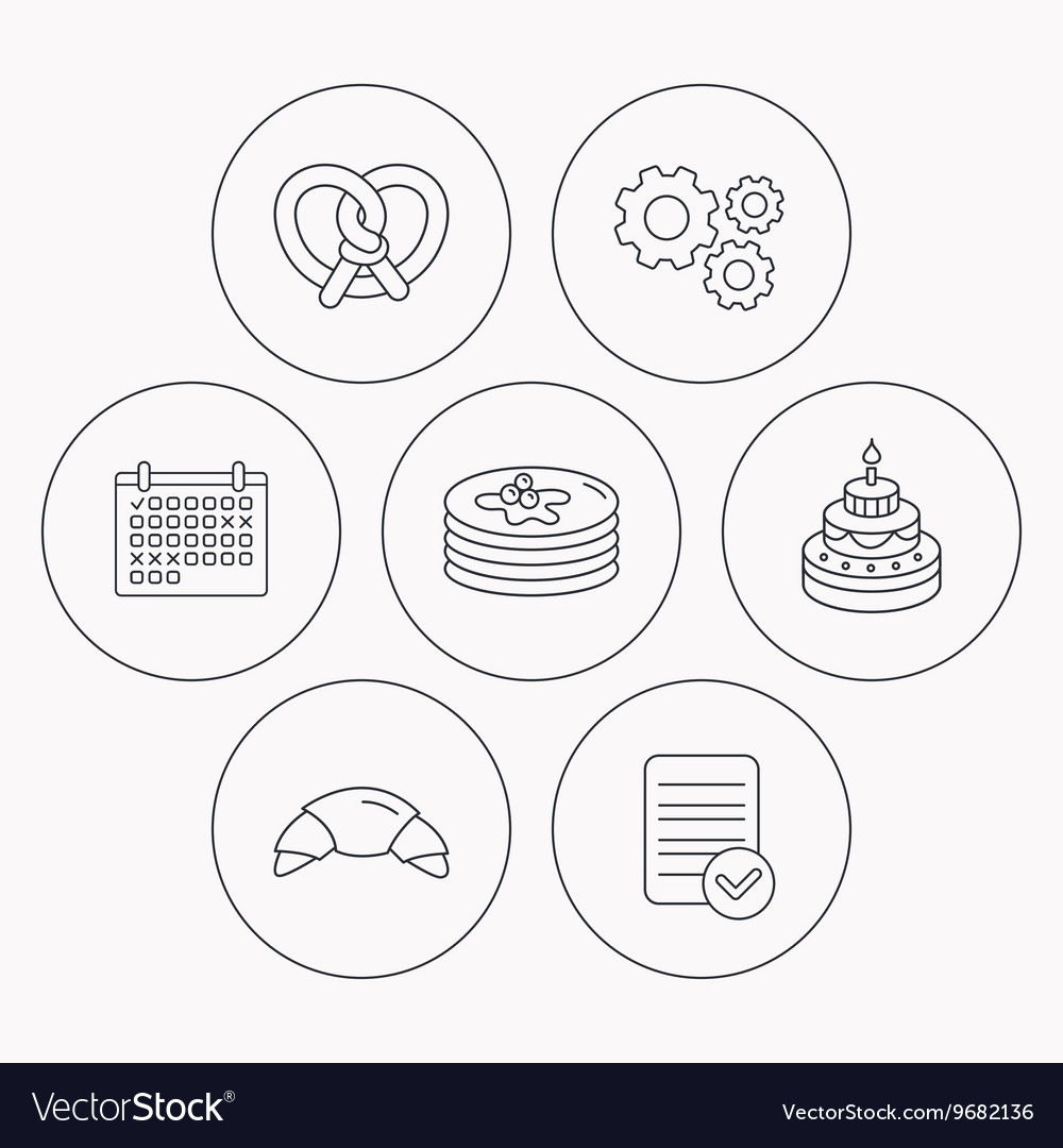 Croissant pretzel and pancakes icons Royalty Free Vector
