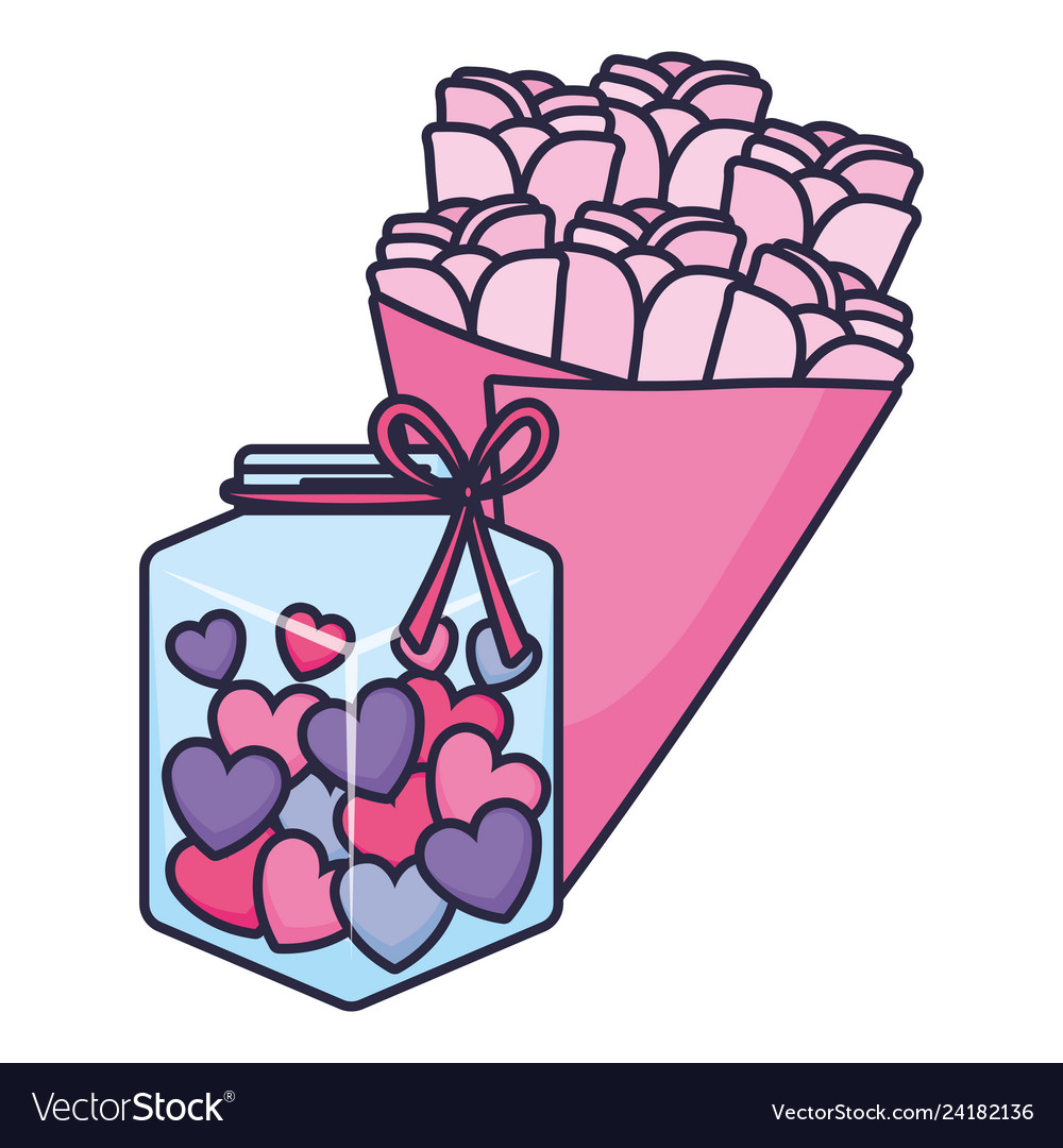 Cute mason jar with love hearts and flowers Vector Image